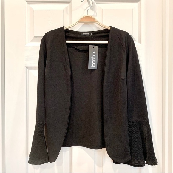 Black Ruffle Flared Bell Sleeves Cardigan Topper Jacket​ - Picture 1 of 5